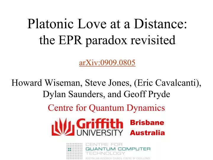 platonic love at a distance the epr paradox revisited arxiv 0909 0805