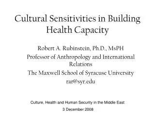 Cultural Sensitivities in Building Health Capacity