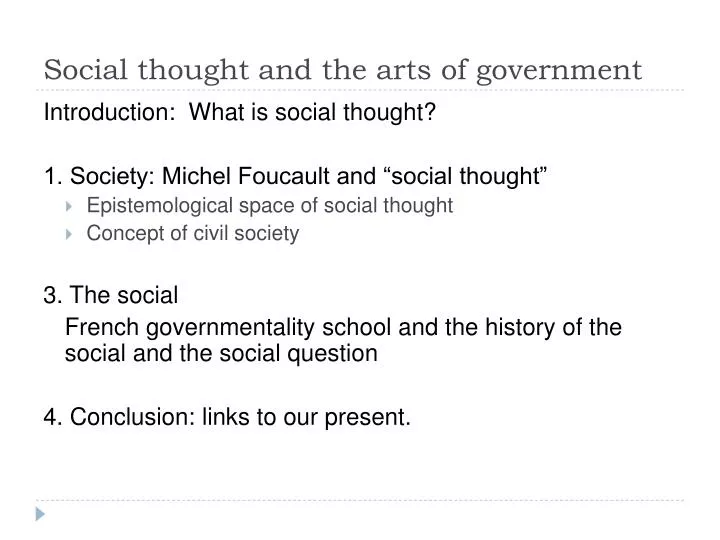 social thought and the arts of government