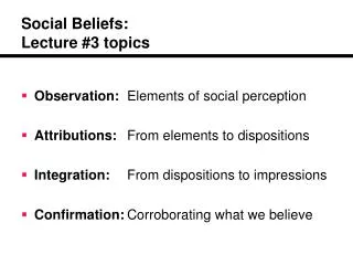 Social Beliefs: Lecture #3 topics
