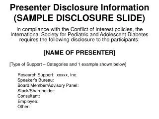 Presenter Disclosure Information (SAMPLE DISCLOSURE SLIDE)