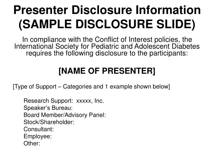 presenter disclosure information sample disclosure slide