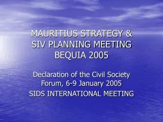 MAURITIUS STRATEGY &amp; SIV PLANNING MEETING BEQUIA 2005