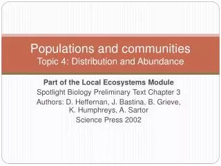 Populations and communities Topic 4: Distribution and Abundance