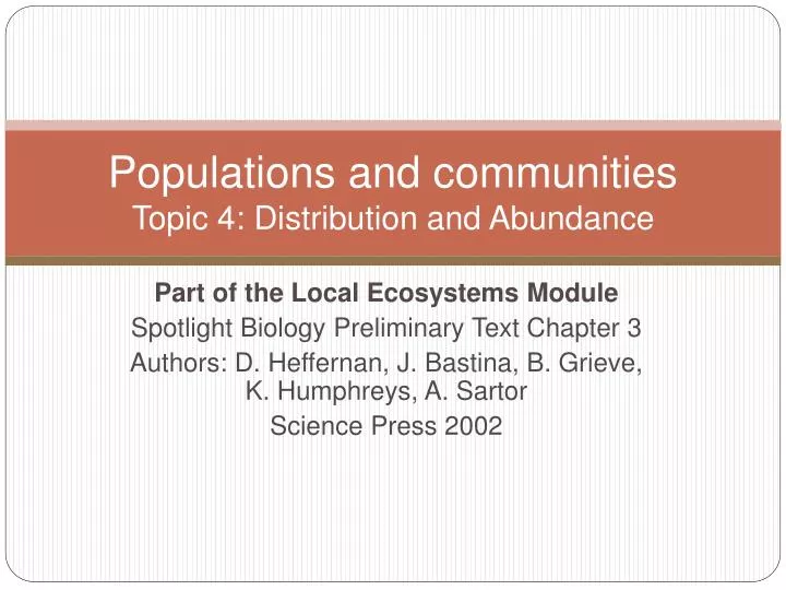 populations and communities topic 4 distribution and abundance
