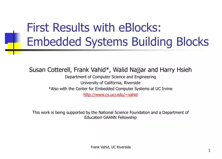 first results with eblocks embedded systems building blocks
