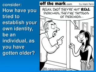 consider: How have you tried to establish your own identity, be an individual, as you have gotten older?