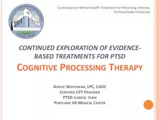 Contemporary Mental Health Treatment For Returning Veterans Portland State University