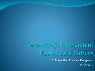 Promoting a Nonviolent Health Care Culture