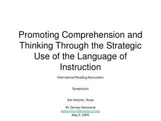 Promoting Comprehension and Thinking Through the Strategic Use of the Language of Instruction