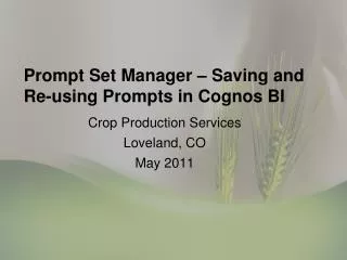 Prompt Set Manager – Saving and Re-using Prompts in Cognos BI
