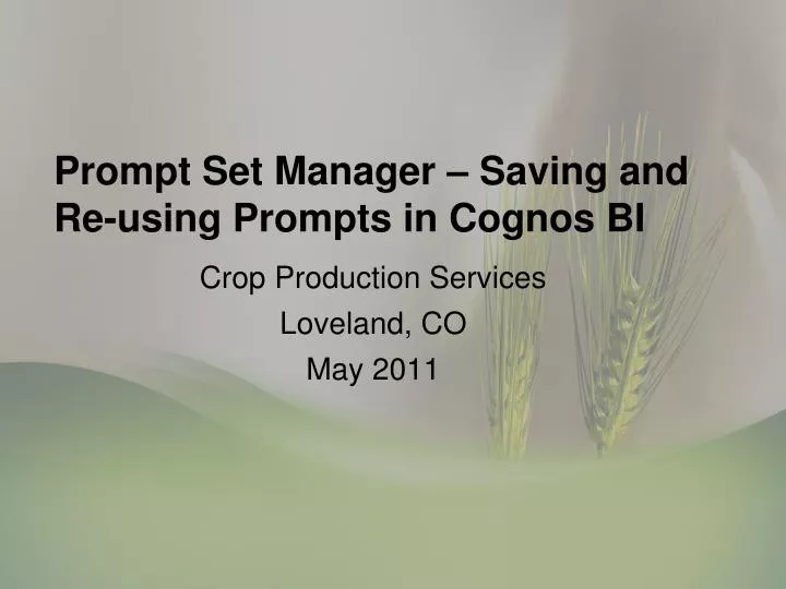 prompt set manager saving and re using prompts in cognos bi