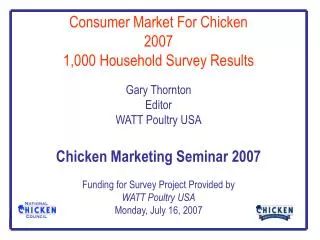Consumer Market For Chicken 2007 1,000 Household Survey Results Gary Thornton Editor WATT Poultry USA Chicken Marketing