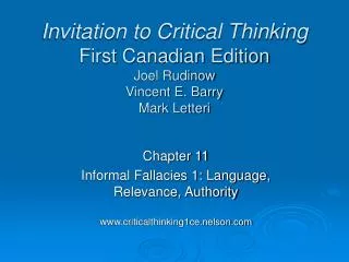 Invitation to Critical Thinking First Canadian Edition Joel Rudinow Vincent E. Barry Mark Letteri