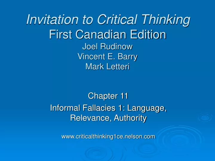 invitation to critical thinking first canadian edition joel rudinow vincent e barry mark letteri