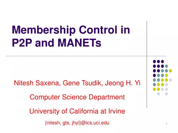 membership control in p2p and manets