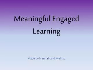 Meaningful Engaged Learning