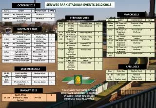 SENWES PARK STADIUM EVENTS 2012/2013