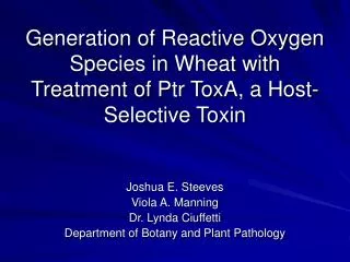 Generation of Reactive Oxygen Species in Wheat with Treatment of Ptr ToxA, a Host-Selective Toxin