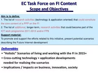 EC Task Force on FI Content Scope and Objectives