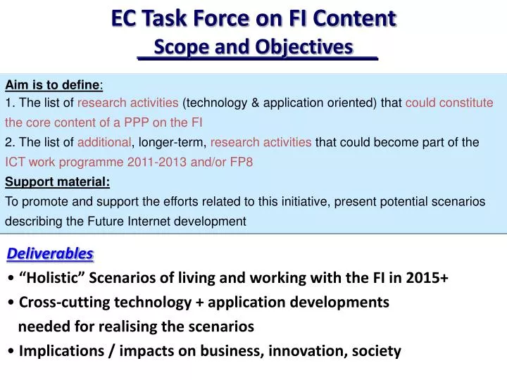 ec task force on fi content scope and objectives