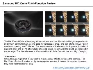 Samsung NX 20mm F2.8 I-Function Review