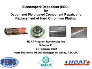 Electrospark Deposition (ESD) for Depot- and Field-Level Component Repair, and Replacement of Hard Chromium Plating