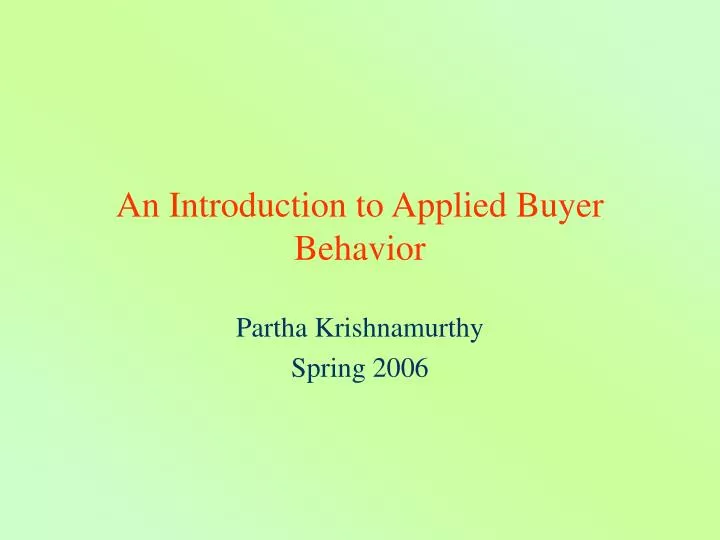 an introduction to applied buyer behavior