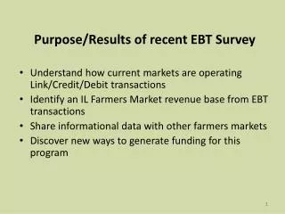 Purpose/Results of recent EBT Survey Understand how current markets are operating Link/Credit/Debit transactions