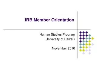 IRB Member Orientation