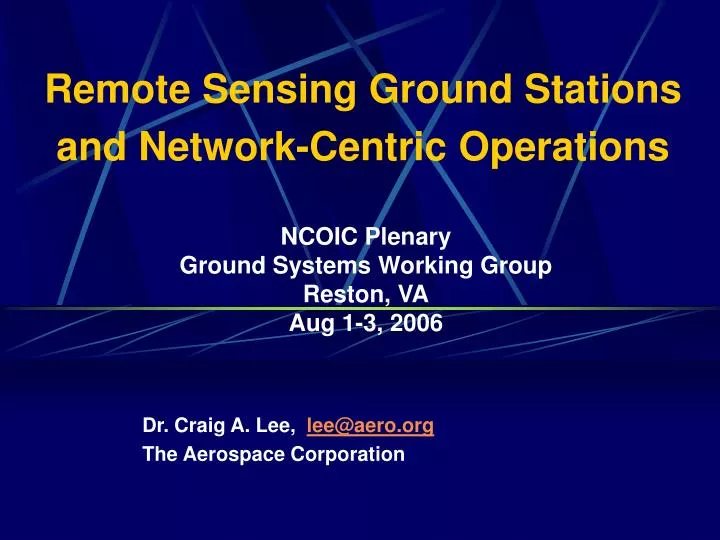 remote sensing ground stations and network centric operations