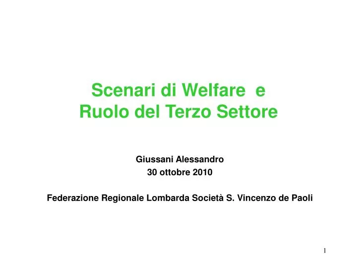 scenari di welfare e ruolo del terzo settore