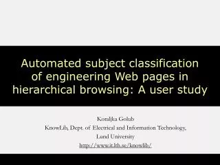 Automated subject classification of engineering Web pages in hierarchical browsing: A user study