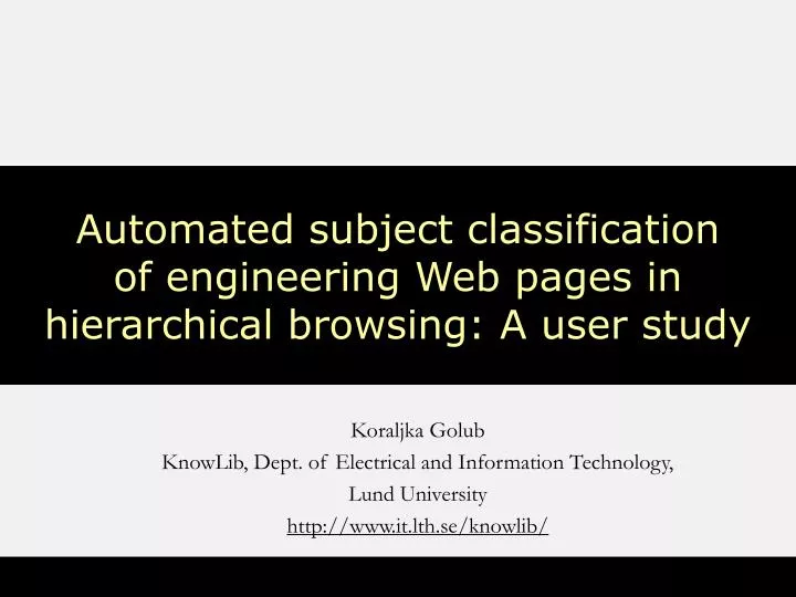 automated subject classification of engineering web pages in hierarchical browsing a user study
