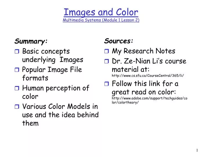 images and color multimedia systems module 1 lesson 2