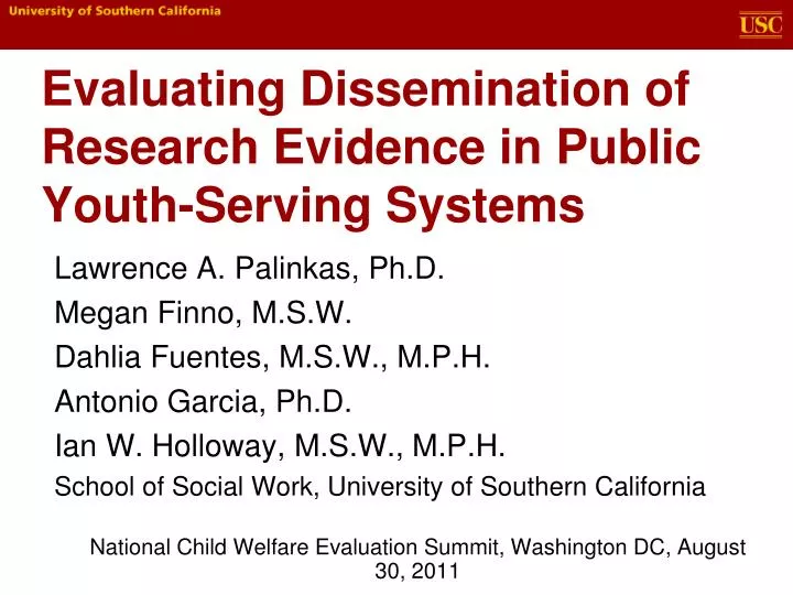 evaluating dissemination of research evidence in public youth serving systems