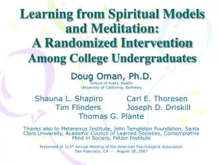 Learning from Spiritual Models and Meditation: A Randomized Intervention Among College Undergraduates