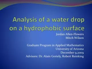 Analysis of a water drop on a hydrophobic surface