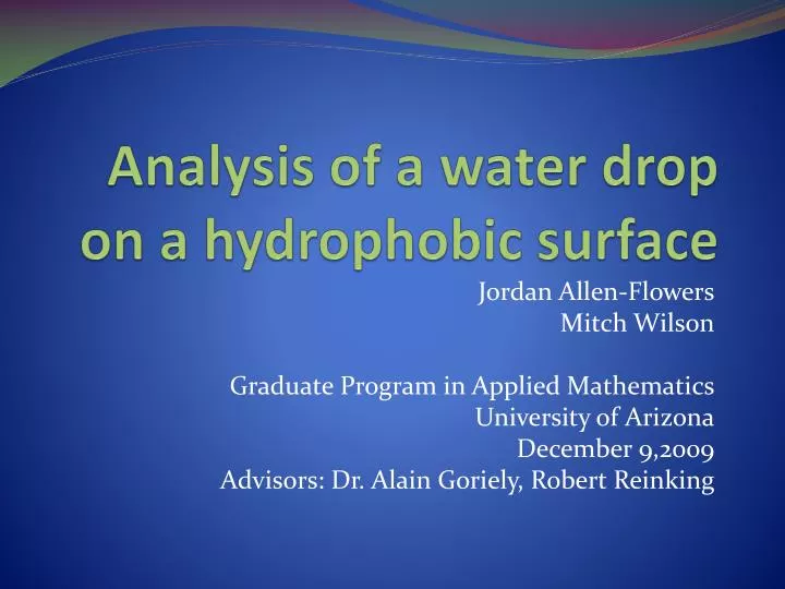 analysis of a water drop on a hydrophobic surface