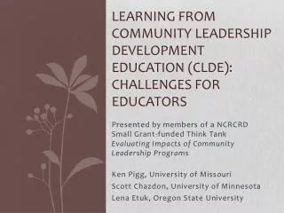 Learning from community Leadership Development education (CLDE): Challenges for Educators