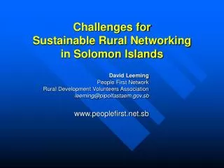 Challenges for Sustainable Rural Networking in Solomon Islands