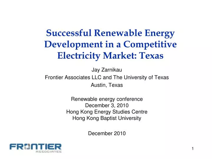 successful renewable energy development in a competitive electricity market texas