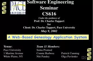 Software Engineering Seminar CS616 Under the guidance of Prof: Dr. Charles Tappert for Client: Dr. Charles Tappert, Pace