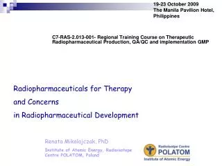 C7-RAS-2.013-001- Regional Training Course on Therapeutic Radiopharmaceutical Production, QA/QC and implementation GMP