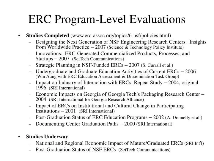 erc program level evaluations