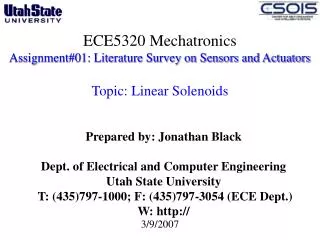 ECE5320 Mechatronics Assignment#01: Literature Survey on Sensors and Actuators Topic: Linear Solenoids