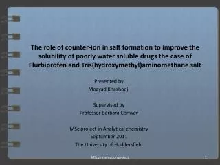 Presented by Moayad Khashoqji Supervised by Professor Barbara Conway MSc project in Analytical chemistry September 2011