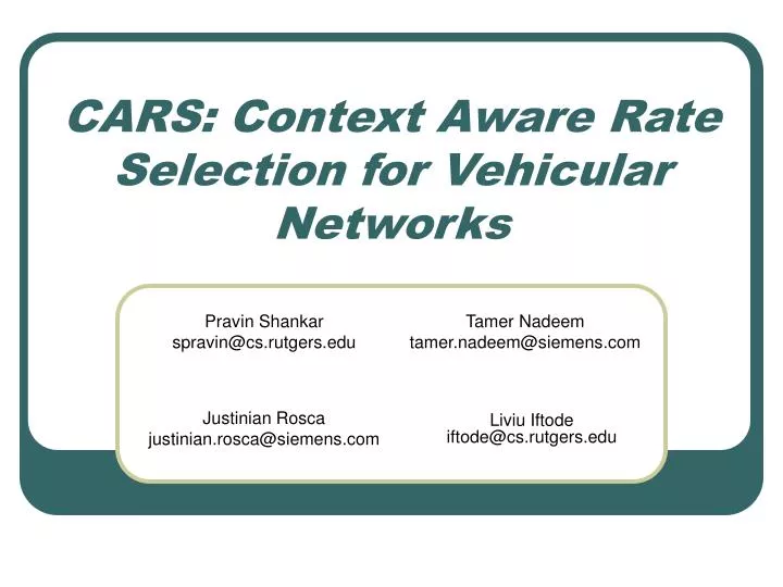 cars context aware rate selection for vehicular networks