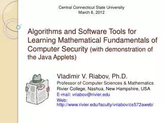 Algorithms and Software Tools for Learning Mathematical Fundamentals of Computer Security (with demonstration of the Ja