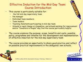 Effective Induction for the Mid-Day Team: Course Introduction: